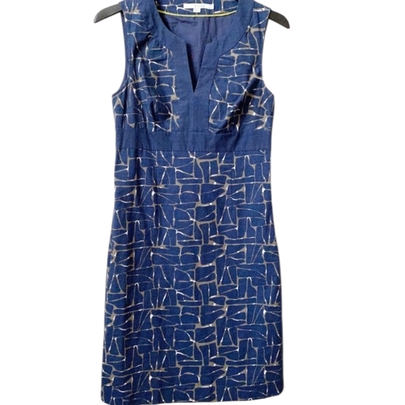 Boden Notch Neck Blue Abstract Print Womens Cotton Dress - Picture 6 of 7